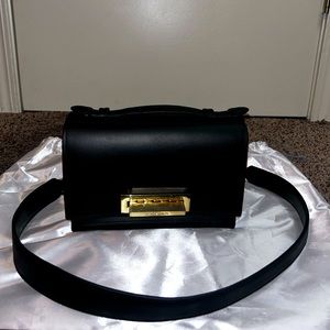 Zac Posen small black accordion leather shoulder bag